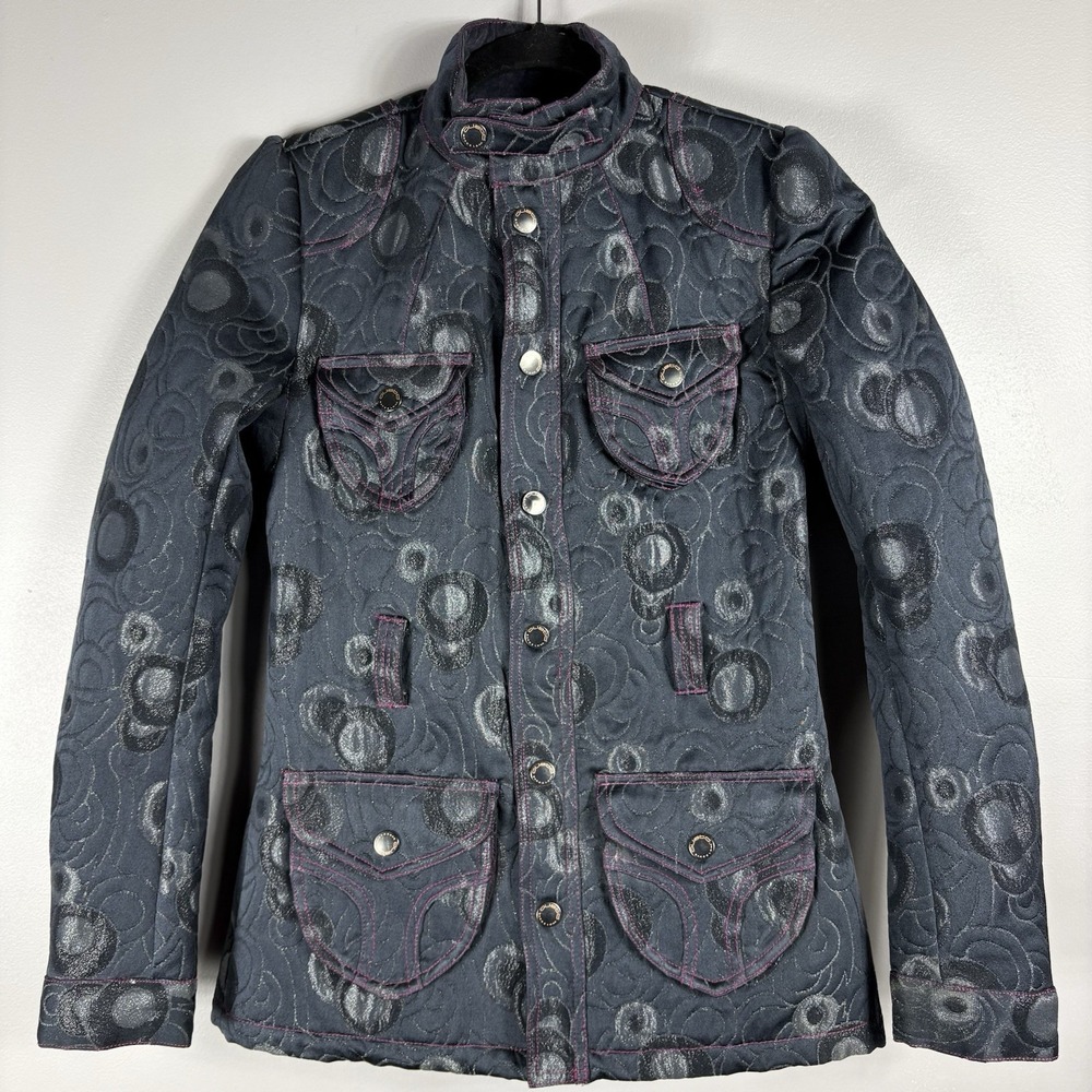 Custo Barcelona‎ 36 Gray Purple Quilted Geometric Y2K Utility Full Zip Jacket